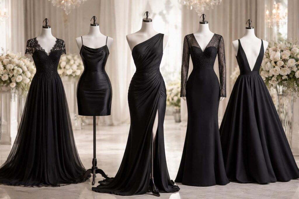 découvrez 5 robes noires élégantes et tendance pour un mariage, parfaites pour attirer tous les regards et faire sensation lors de cet événement spécial.