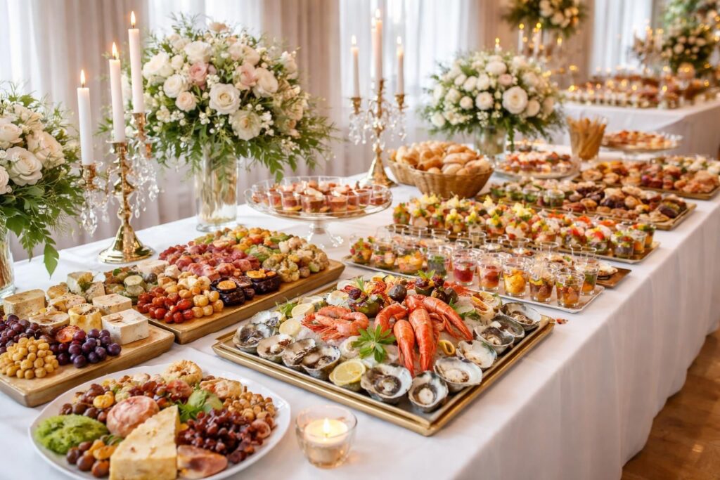 découvrez notre buffet gourmet spécialement conçu pour sublimer votre réception de mariage avec des saveurs raffinées et une présentation élégante.