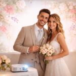 Photo-booth : fond animé de mariage projeté avec mini vidéoprojecteur Epson