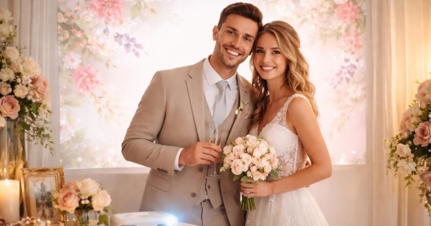 Photo-booth : fond animé de mariage projeté avec mini vidéoprojecteur Epson