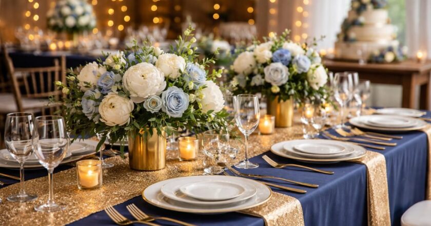 Célébrations réussies : conseils pour un thème de mariage bleu et or à petit budget