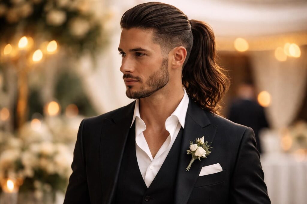 découvrez comment accessoiriser votre queue de cheval dégradée pour homme afin d'obtenir un look élégant parfait pour un mariage. conseils et idées stylées pour sublimer votre coiffure.