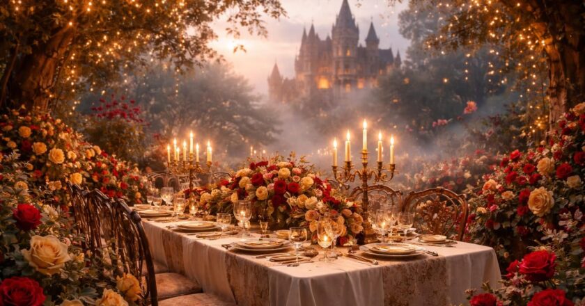 Créer une ambiance féerique avec des fleurs pour un mariage sur le thème de La Belle et la Bête