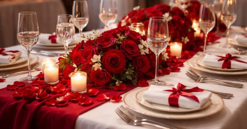 Créer une ambiance romantique avec votre décoration de table de mariage rouge et blanc