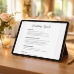 Les notes de discours du mariage prêtes sur tablette tactile, sans feuilles