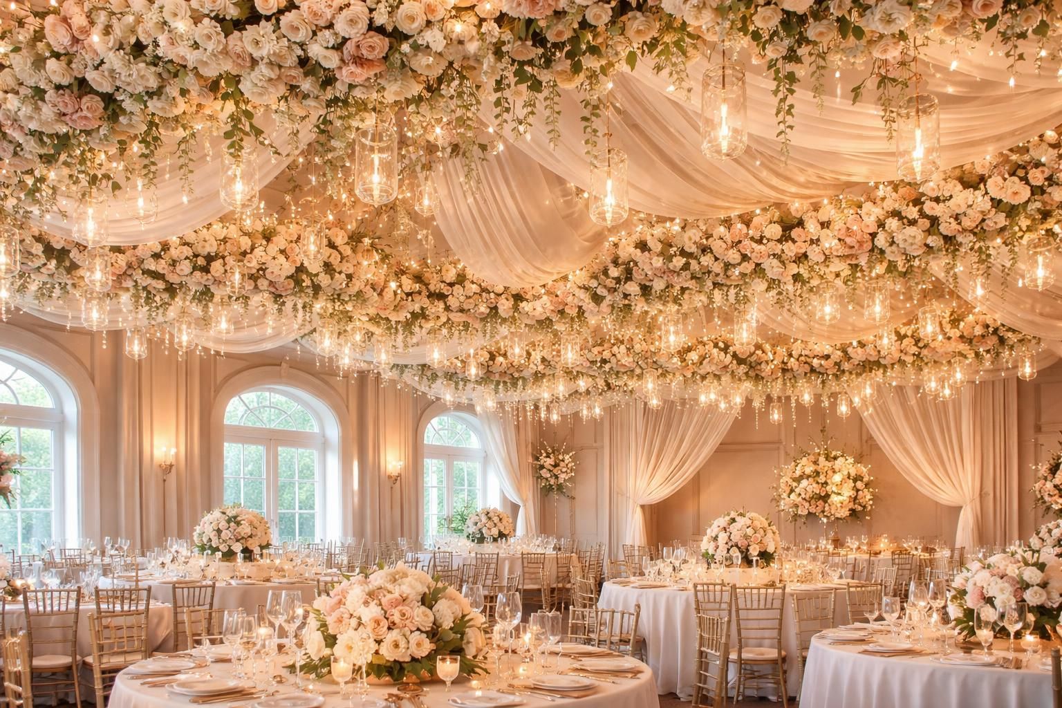 découvrez une idée originale de décoration de plafond pour personnaliser votre salle de mariage et rendre votre événement inoubliable.