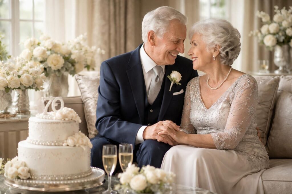célébrez 70 ans d'amour et de complicité avec nos idées et conseils pour un anniversaire de mariage des noces de platine inoubliable.