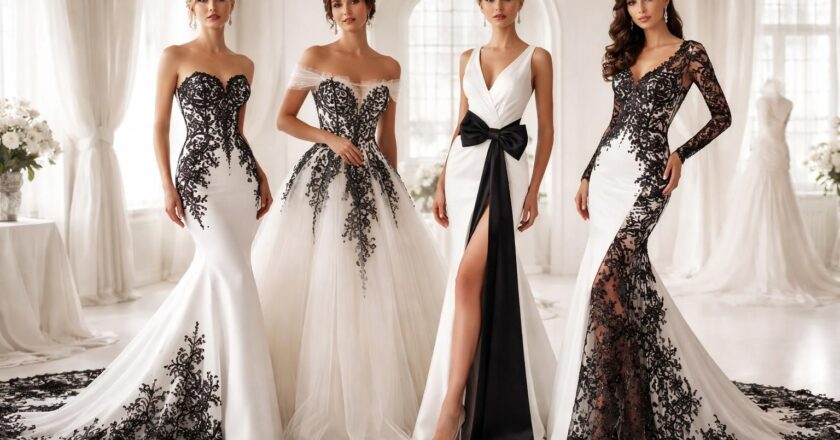 Idées de robe de mariée blanc et noir pour un style chic