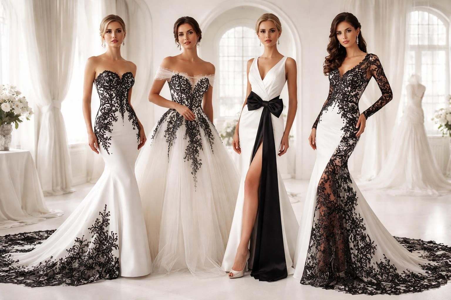 découvrez des idées élégantes de robes de mariée blanc et noir pour un style chic et sophistiqué, parfait pour un mariage unique et moderne.