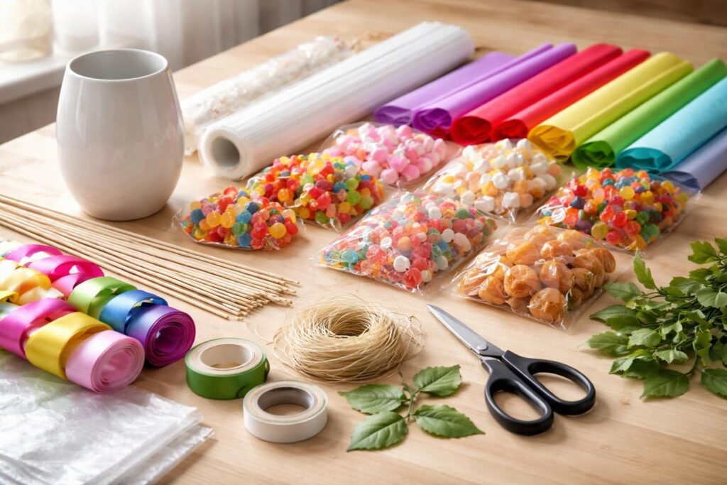 découvrez les fournitures indispensables pour créer un bouquet de bonbons original et gourmand, parfait pour toutes vos occasions festives.
