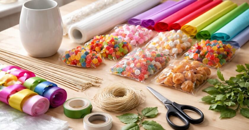 Les fournitures indispensables pour fabriquer un bouquet de bonbons