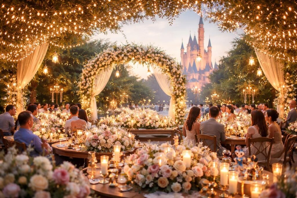 créez une réception de mariage inoubliable avec un thème disney magique, alliant charme féerique et moments enchantés pour un jour unique.
