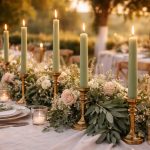 Bougies flambeau vert sauge : ambiance unique pour mariage