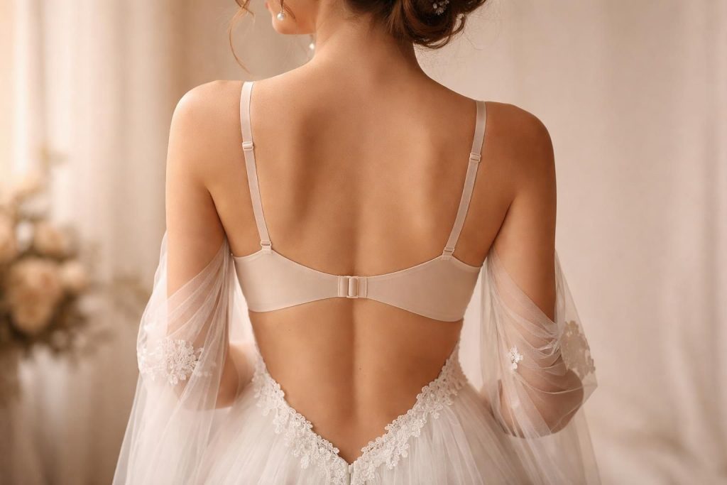 découvrez nos solutions fiables de soutien-gorge dos nu, parfaites pour sublimer votre robe de mariée en toute élégance et confort.