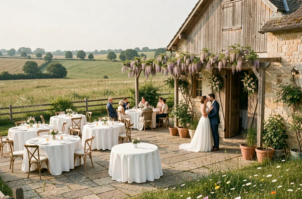 Réception champêtre de mariage au Domaine de Clairval à Argueil avec décor floral et cadre bocager