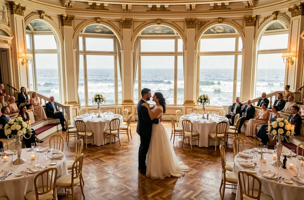 Salle de mariage du Grand Hôtel Casino de Dieppe avec vue sur la Manche et décor Belle Époque