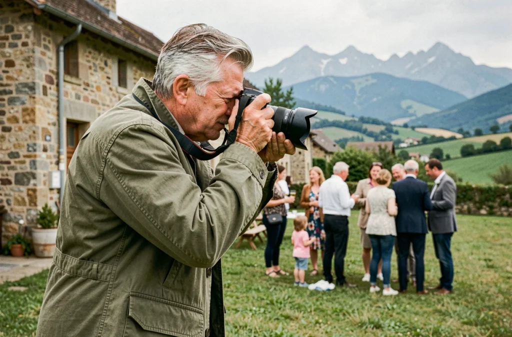 Photographe capturant des moments lors d'un événement familial en plein air près de Foix dans l'Ariège